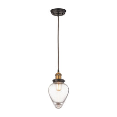 Bartram 1-Light Mini Pendant in Antique Brass and Oiled Bronze with Clear Optic Glass ELK Lighting