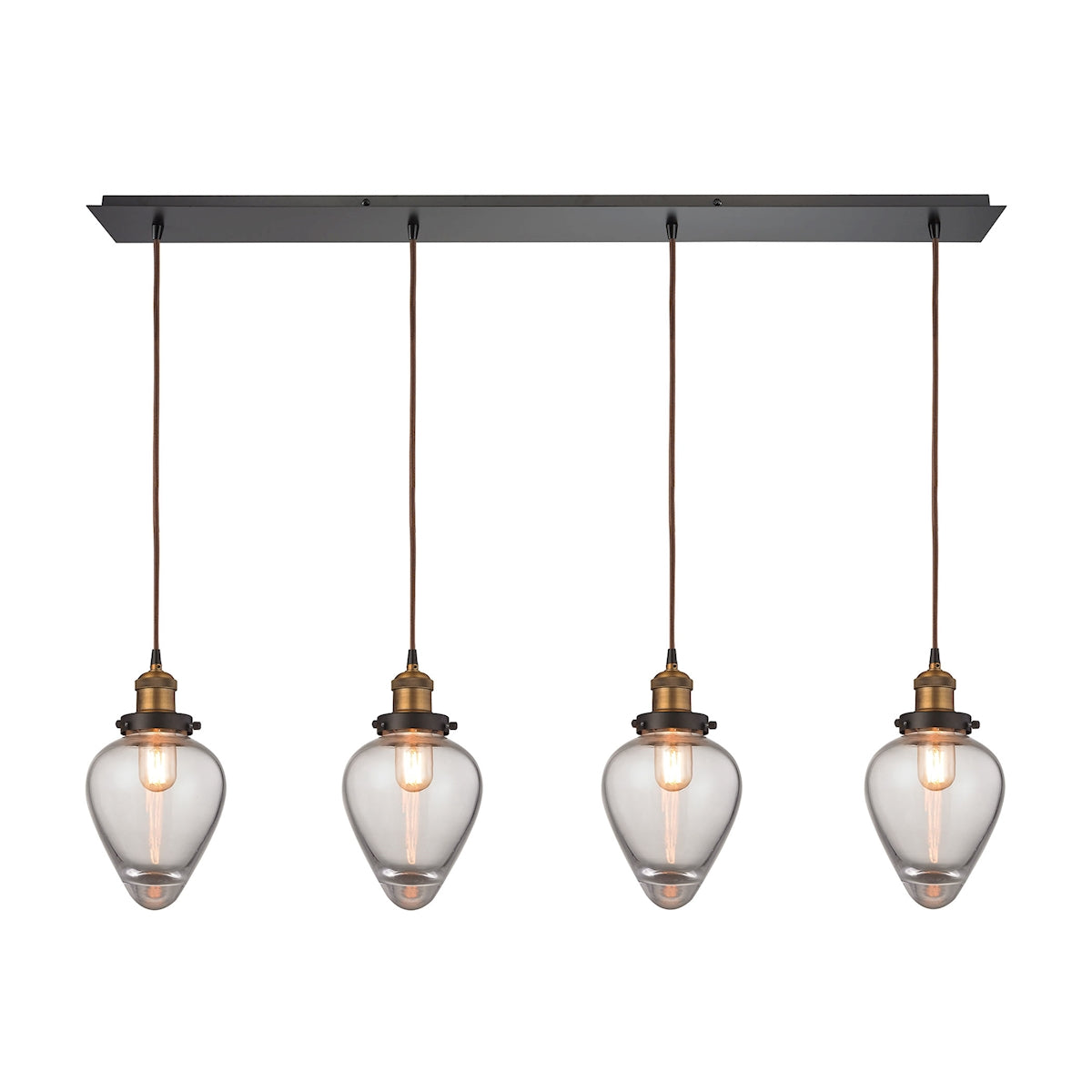 Bartram 4-Light Linear Pendant Fixture in Antique Brass and Oiled Bronze with Clear Optic Glass ELK Lighting | Pendant Lamps | Modishstore