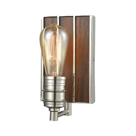 Brookweiler 1-Light Vanity Lamp in Polished Nickel with Dark Wood Backplate ELK Lighting | Vanity Light | Modishstore