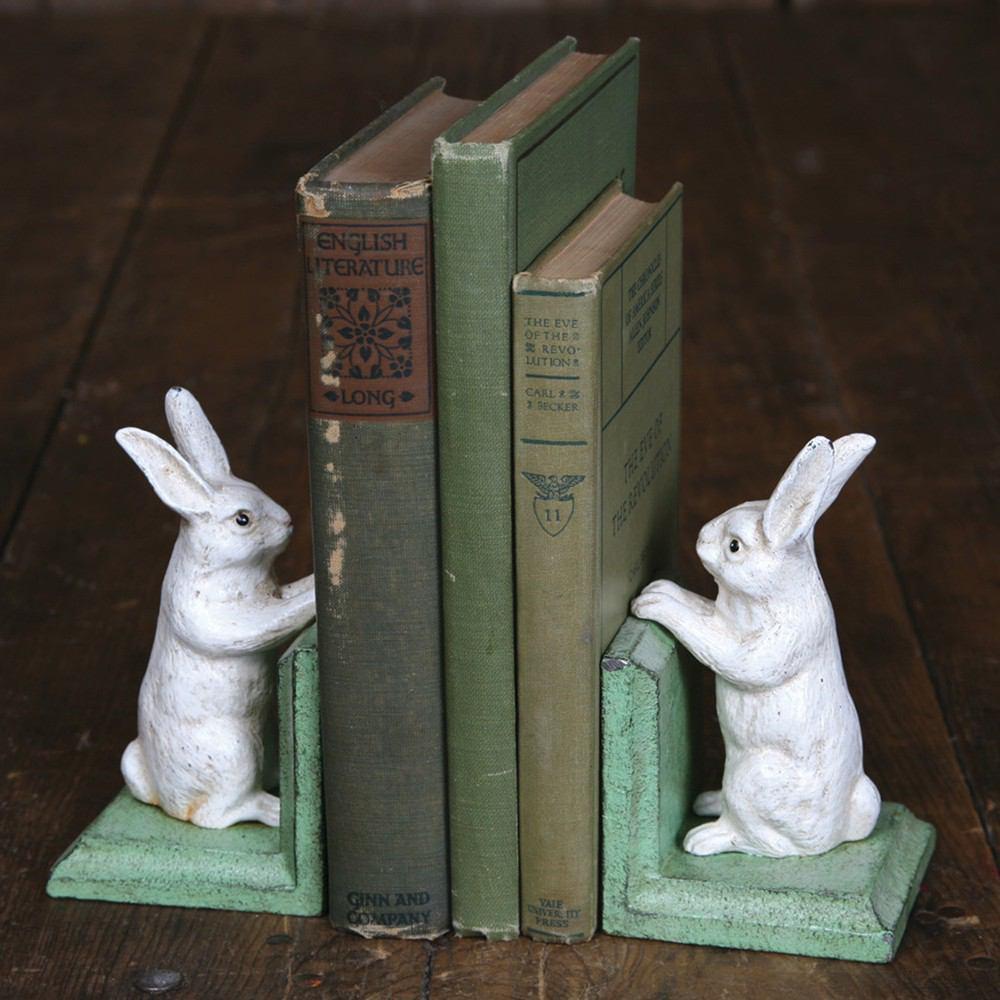 HomArt Bunny Bookends - Cast Iron - White-3