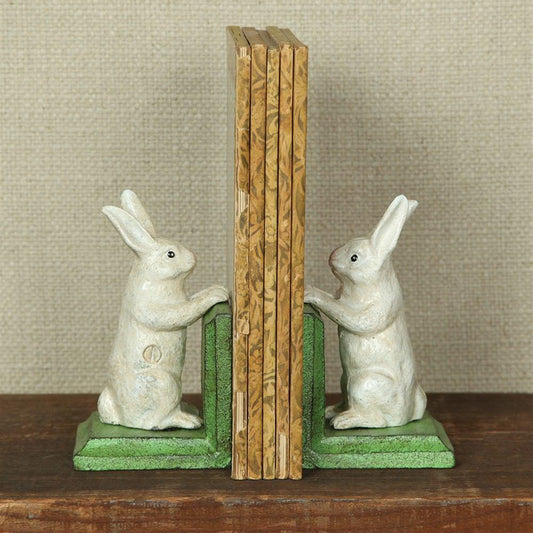 HomArt Bunny Bookends - Cast Iron - White - Feature Image | Modishstore | Bookends