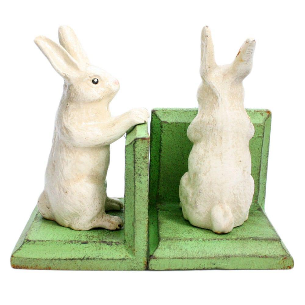 HomArt Bunny Bookends - Cast Iron - White-2
