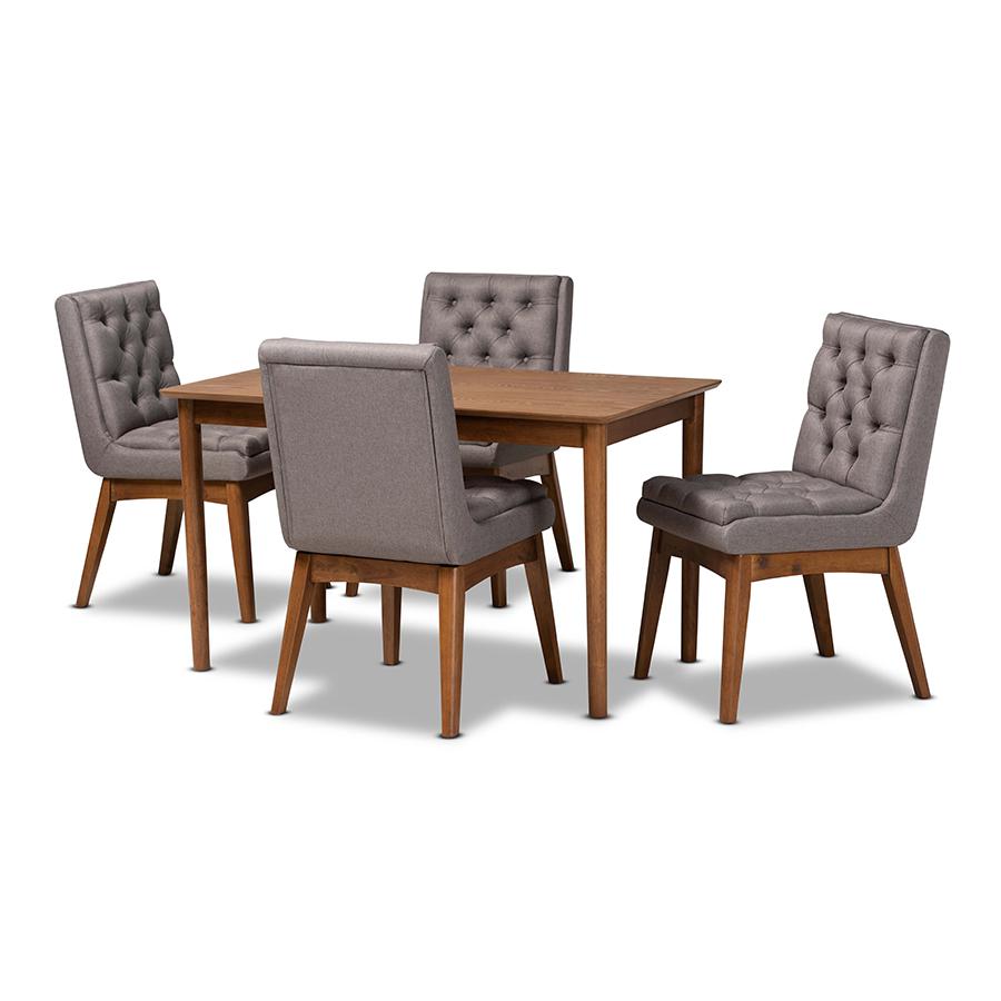 Baxton Studio Makar Modern Transitional Grey Fabric Upholstered and Walnut Brown Finished Wood 5-Piece Dining Set | Dining Sets | Modishstore - 2