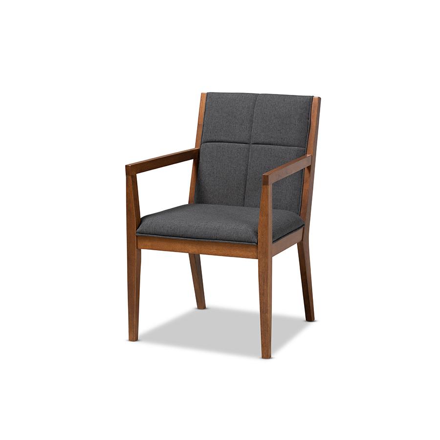 Baxton Studio Theresa Mid-Century Modern Dark Grey Fabric Upholstered and Walnut Brown Finished Wood 5-Piece Dining Set | Dining Sets | Modishstore - 3