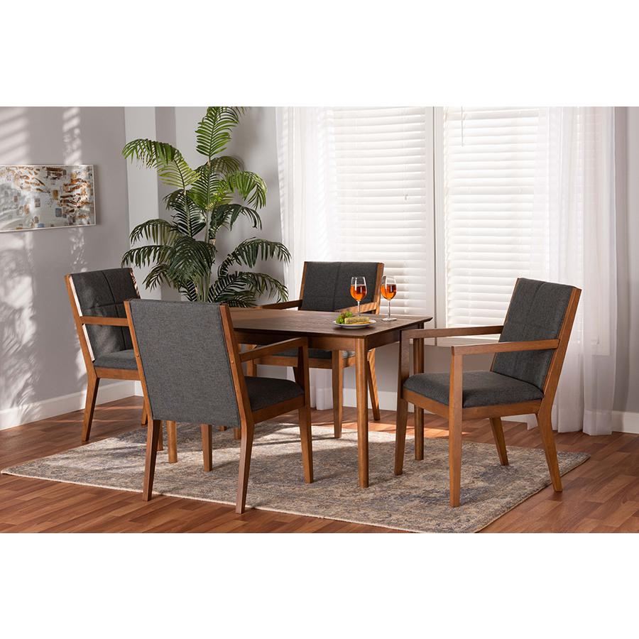 Baxton Studio Theresa Mid-Century Modern Dark Grey Fabric Upholstered and Walnut Brown Finished Wood 5-Piece Dining Set | Dining Sets | Modishstore - 2