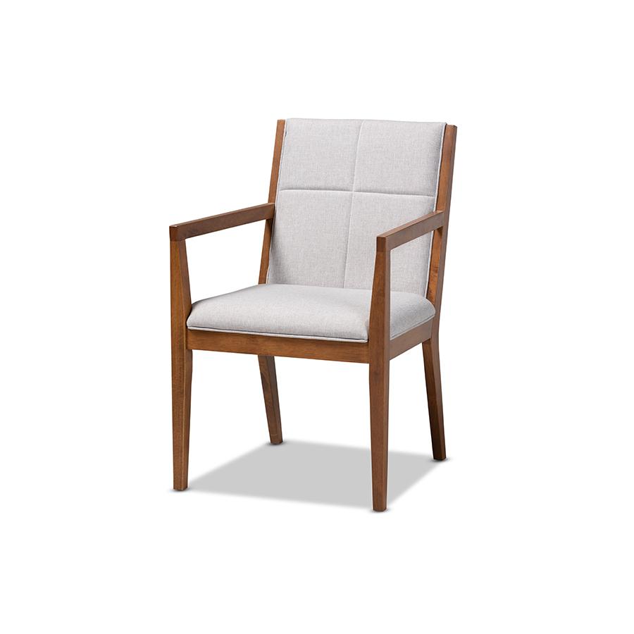Baxton Studio Theresa Mid-Century Modern Greyish Beige Fabric Upholstered and Walnut Brown Finished Wood 5-Piece Dining Set | Dining Sets | Modishstore - 3