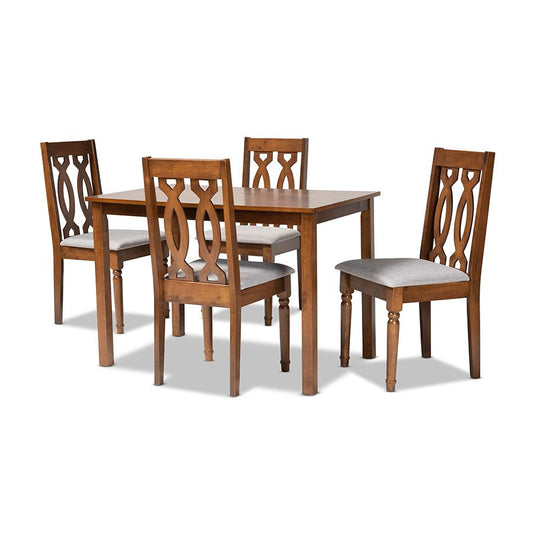 Baxton Studio Cherese Modern and Contemporary Grey Fabric Upholstered and Walnut Brown Finished 5-Piece Wood Dining Set | Dining Sets | Modishstore