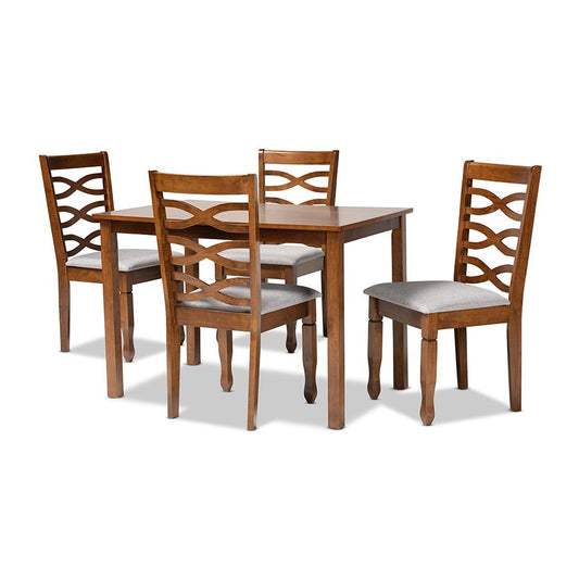 Baxton Studio Lanier Modern and Contemporary Grey Fabric Upholstered and Walnut Brown Finished Wood 5-Piece Dining Set | Dining Sets | Modishstore