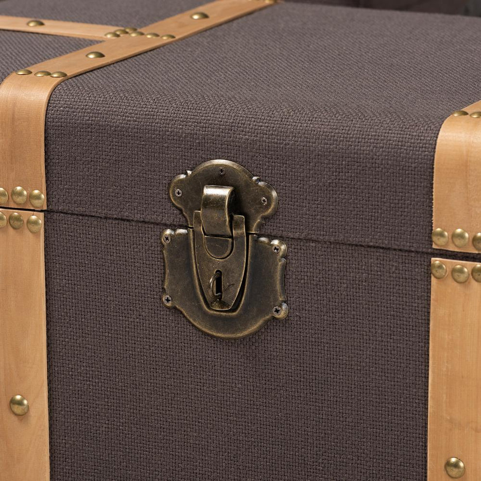 Baxton Studio Stephen Modern and Contemporary Transitional Dark Brown Fabric Upholstered and Oak Brown Finished 2-Piece Storage Trunk Set |  | Modishstore - 4