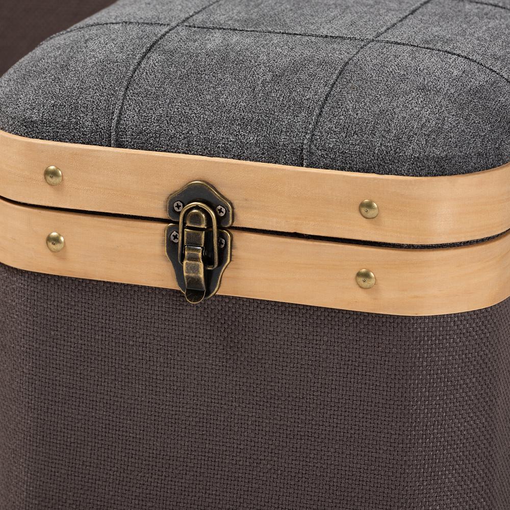 Baxton Studio Clarence Modern and Contemporary Transitional Dark Grey and Dark Brown Fabric Upholstered Oak Brown Finished 3-Piece Storage Ottoman Trunk Set | Ottomans | Modishstore - 4