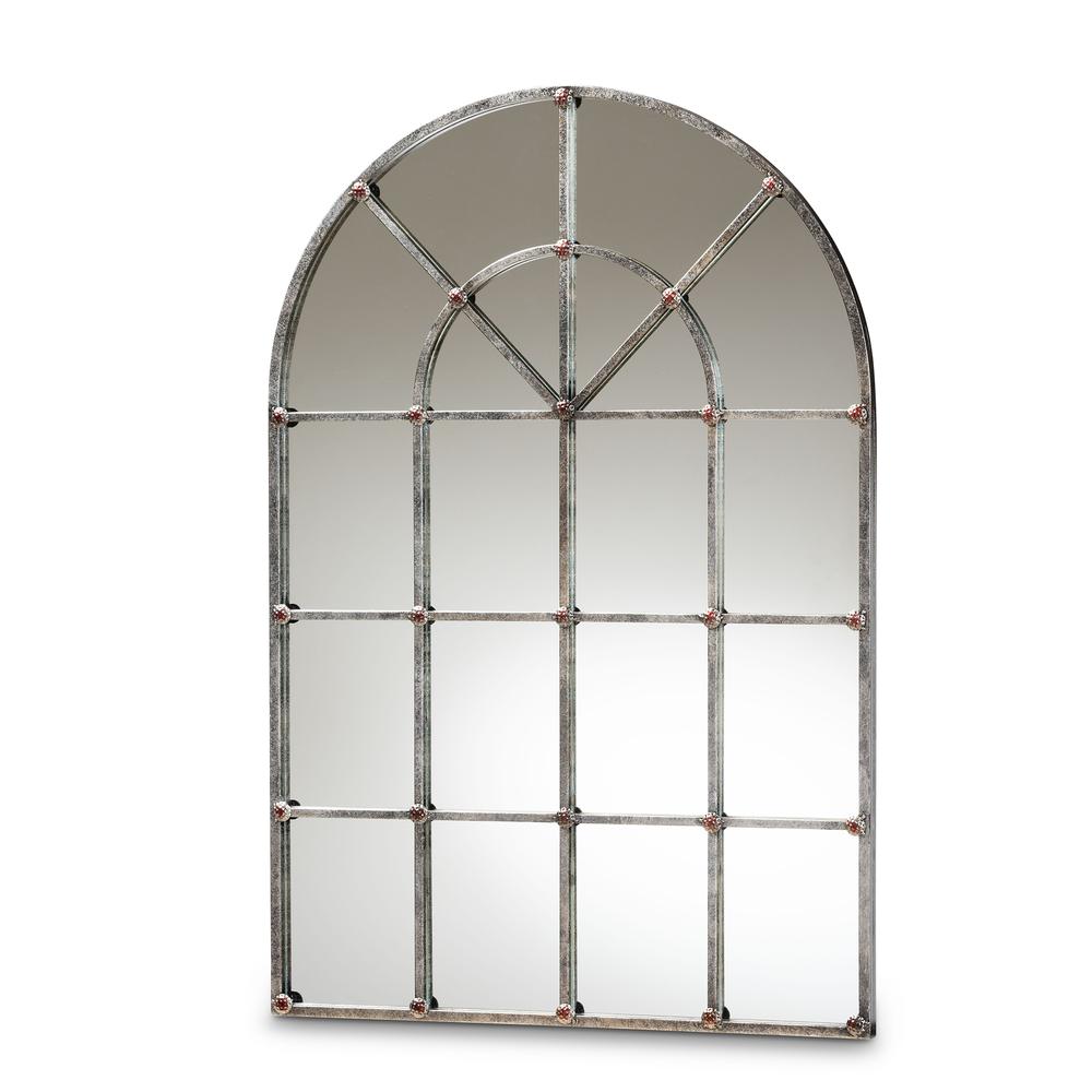 Baxton Studio Newman Vintage Farmhouse Antique Silver Finished Arched Window Accent Wall Mirror | Mirrors | Modishstore - 2