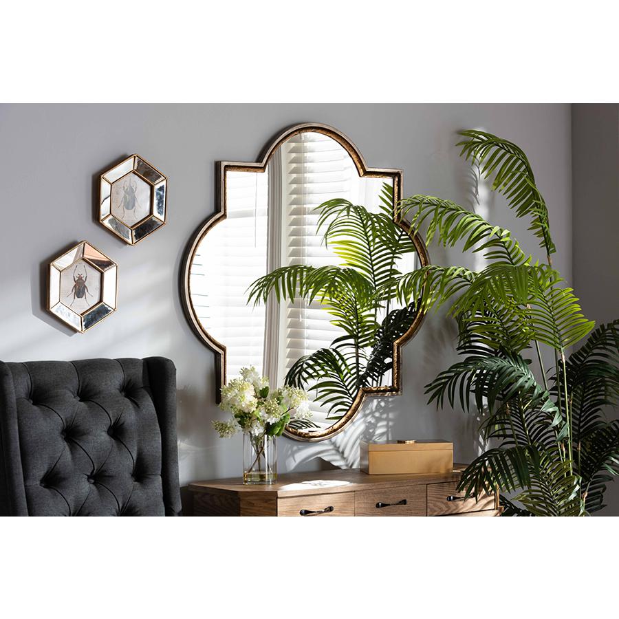 Baxton Studio Tiana Vintage Antique Bronze and Gold Finished Metal Quatrefoil Accent Wall Mirror | Mirrors | Modishstore - 2