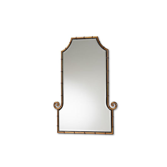 Baxton Studio Layan Glamourous Hollywood Regency Style Gold Finished Metal Bamboo Inspired Accent Wall Mirror | Mirrors | Modishstore