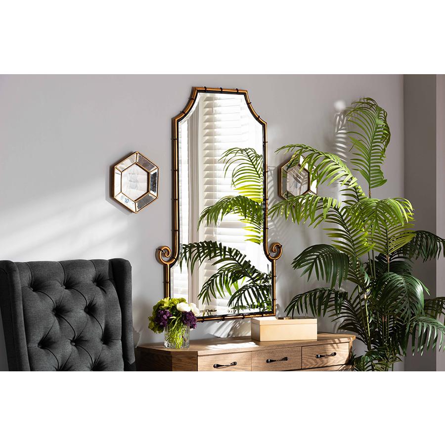 Baxton Studio Layan Glamourous Hollywood Regency Style Gold Finished Metal Bamboo Inspired Accent Wall Mirror | Mirrors | Modishstore - 2