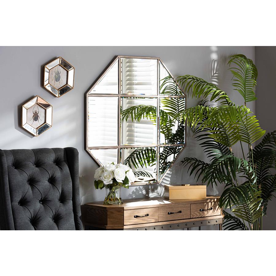 Baxton Studio Enora Modern and Contemporary Antique Bronze Finished Metal Geometric Accent Wall Mirror | Mirrors | Modishstore - 2