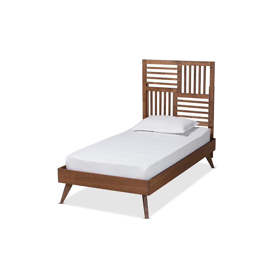 Baxton Studio Gemma Mid-Century Modern Transitional Walnut Brown Finished Wood Twin Size Platform Bed | Beds | Modishstore - 2