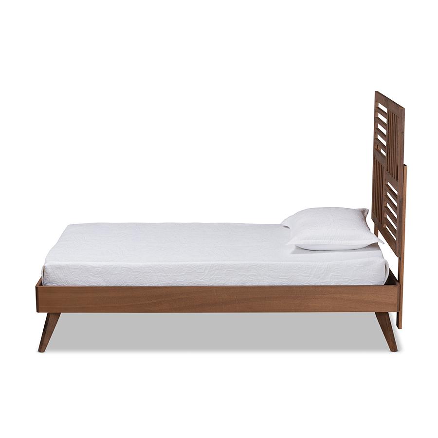 Baxton Studio Gemma Mid-Century Modern Transitional Walnut Brown Finished Wood Twin Size Platform Bed | Beds | Modishstore - 3