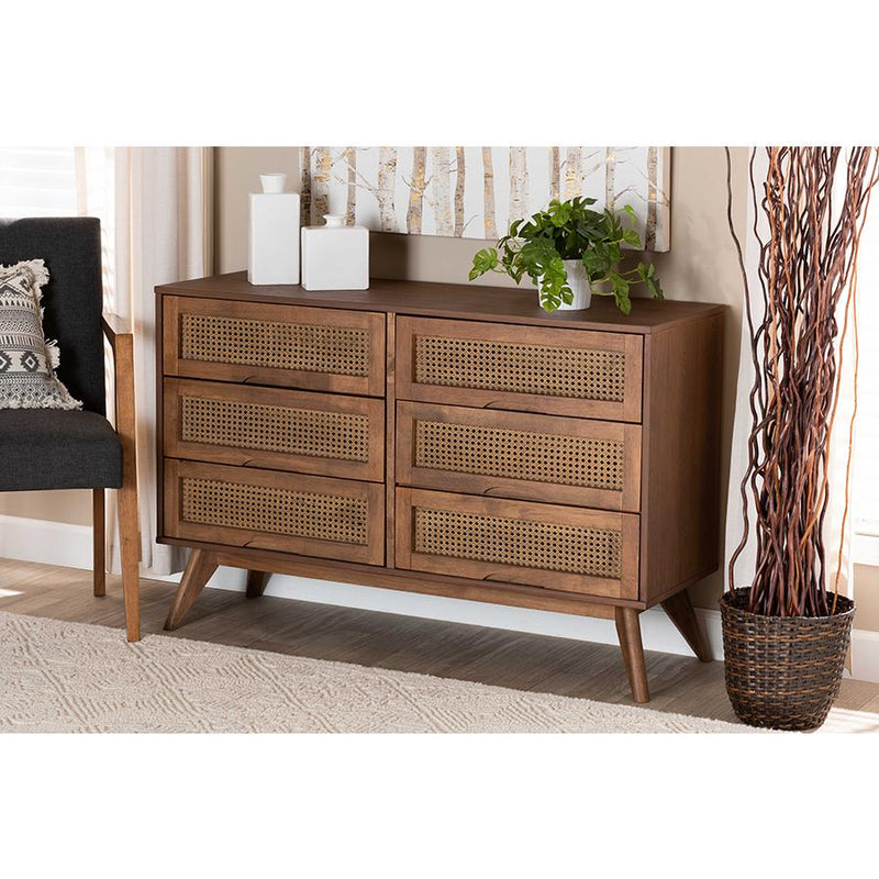 walnut brown dresser 42" Chest 5-Drawers Accent Cabinet,Walnut & Gray 159x48x81 cm Furniture of America Beau Midcentury