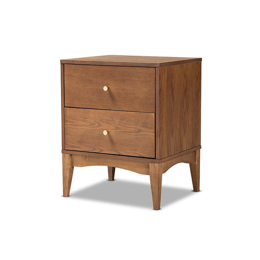 Baxton Studio Landis Mid-Century Modern Ash Walnut Finished Wood 2-Drawer Nightstand | Nightstands | Modishstore