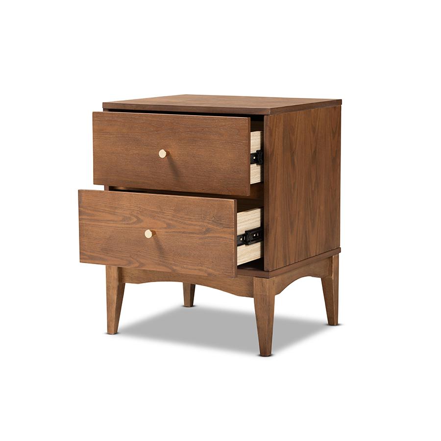 Baxton Studio Landis Mid-Century Modern Ash Walnut Finished Wood 2-Drawer Nightstand | Nightstands | Modishstore - 2