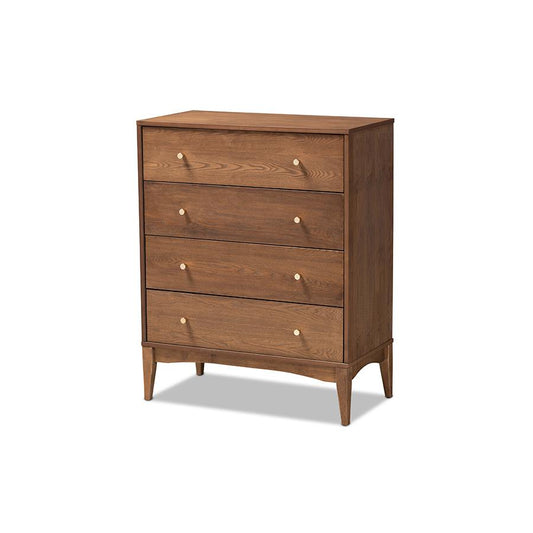 Baxton Studio Landis Mid-Century Modern Ash Walnut Finished Wood 4-Drawer Chest | Drawers | Modishstore