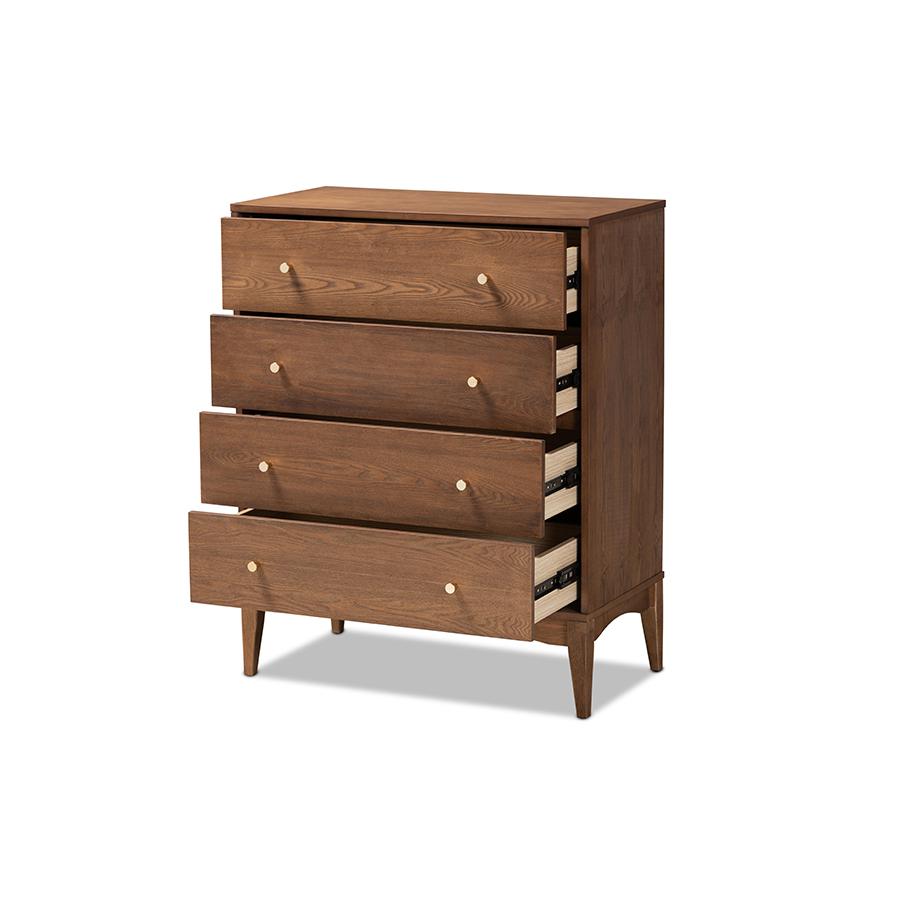 Baxton Studio Landis Mid-Century Modern Ash Walnut Finished Wood 4-Drawer Chest | Drawers | Modishstore - 2