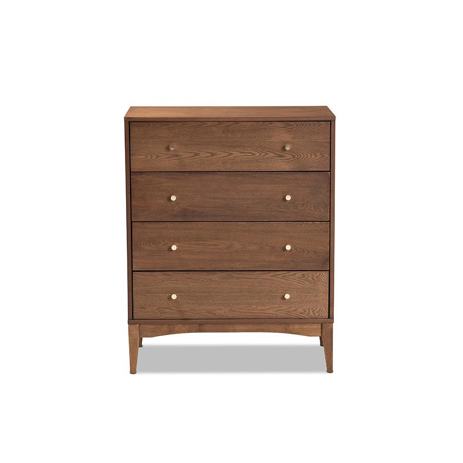 Baxton Studio Landis Mid-Century Modern Ash Walnut Finished Wood 4-Drawer Chest | Drawers | Modishstore - 3