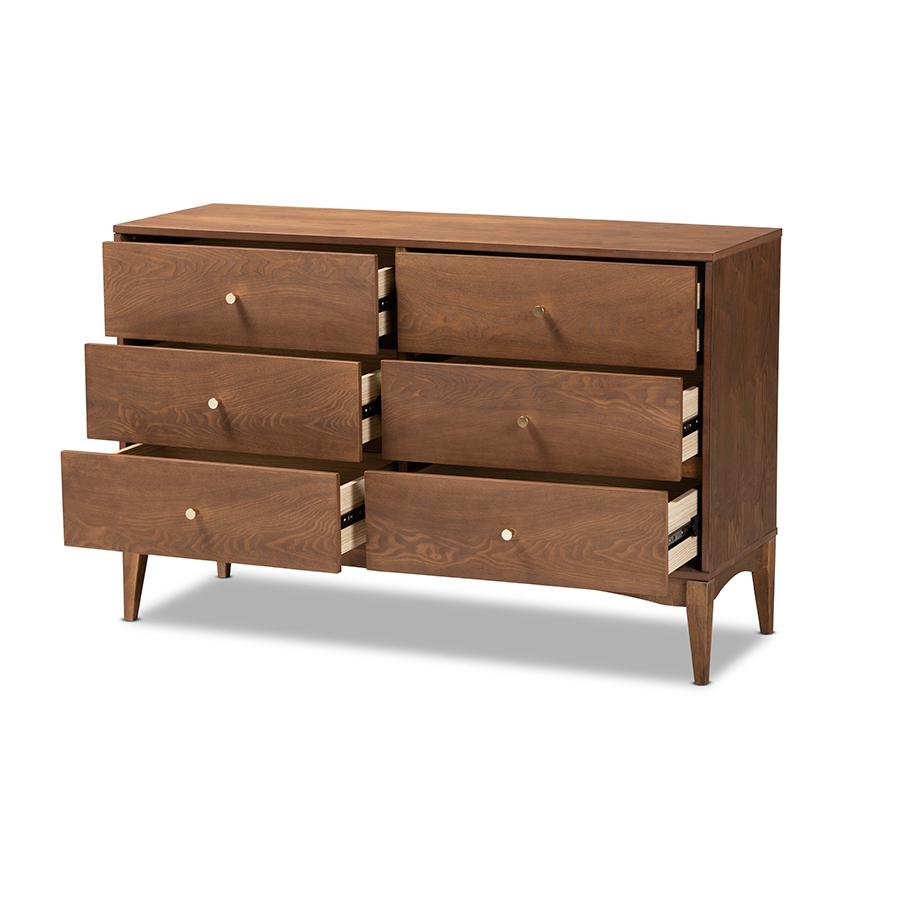 Baxton Studio Landis Mid-Century Modern Ash Walnut Finished Wood 6-Drawer Dresser | Dressers | Modishstore - 2