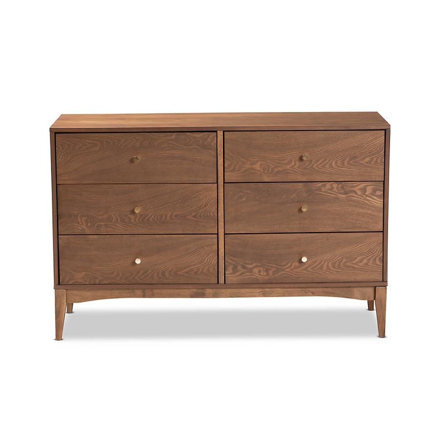 Baxton Studio Landis Mid-Century Modern Ash Walnut Finished Wood 6-Drawer Dresser | Dressers | Modishstore - 3