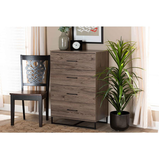 Baxton Studio Daxton Modern and Contemporary Rustic Oak Finished Wood 4-Drawer Storage Chest | Drawers | Modishstore