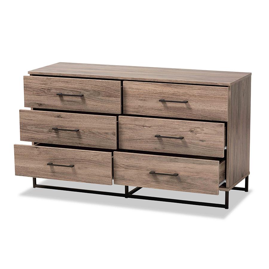 Baxton Studio Daxton Modern and Contemporary Rustic Oak Finished Wood 6-Drawer Dresser | Dressers | Modishstore - 3