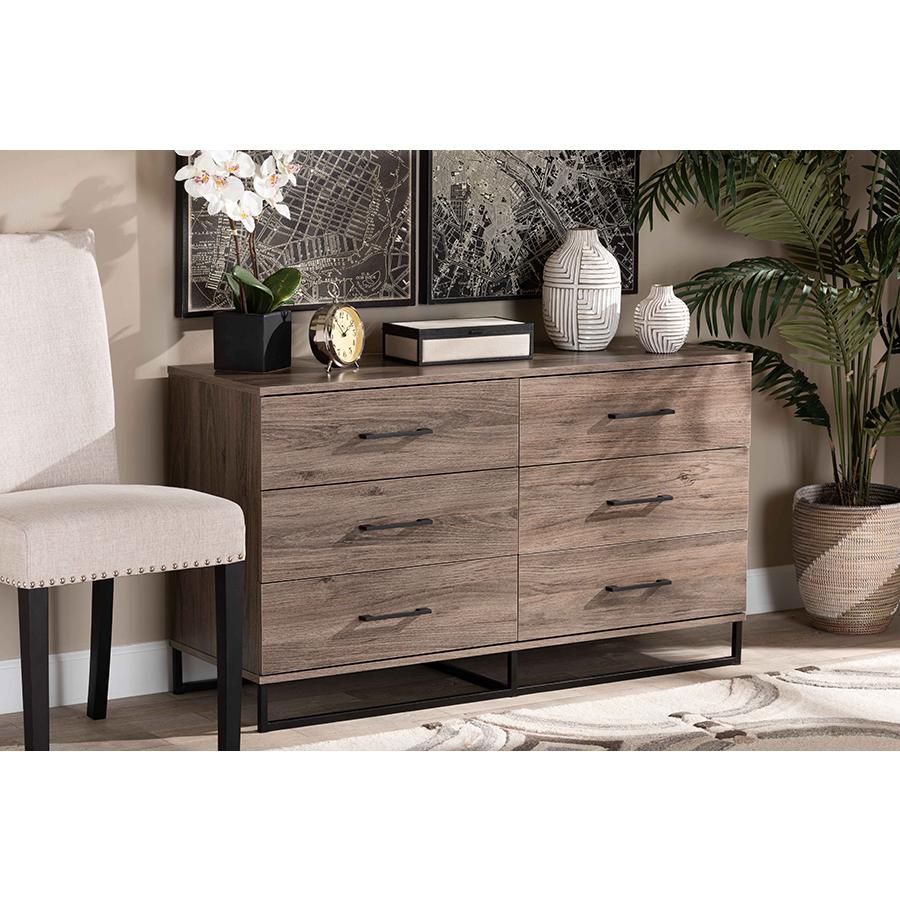 Baxton Studio Daxton Modern and Contemporary Rustic Oak Finished Wood 6-Drawer Dresser | Dressers | Modishstore