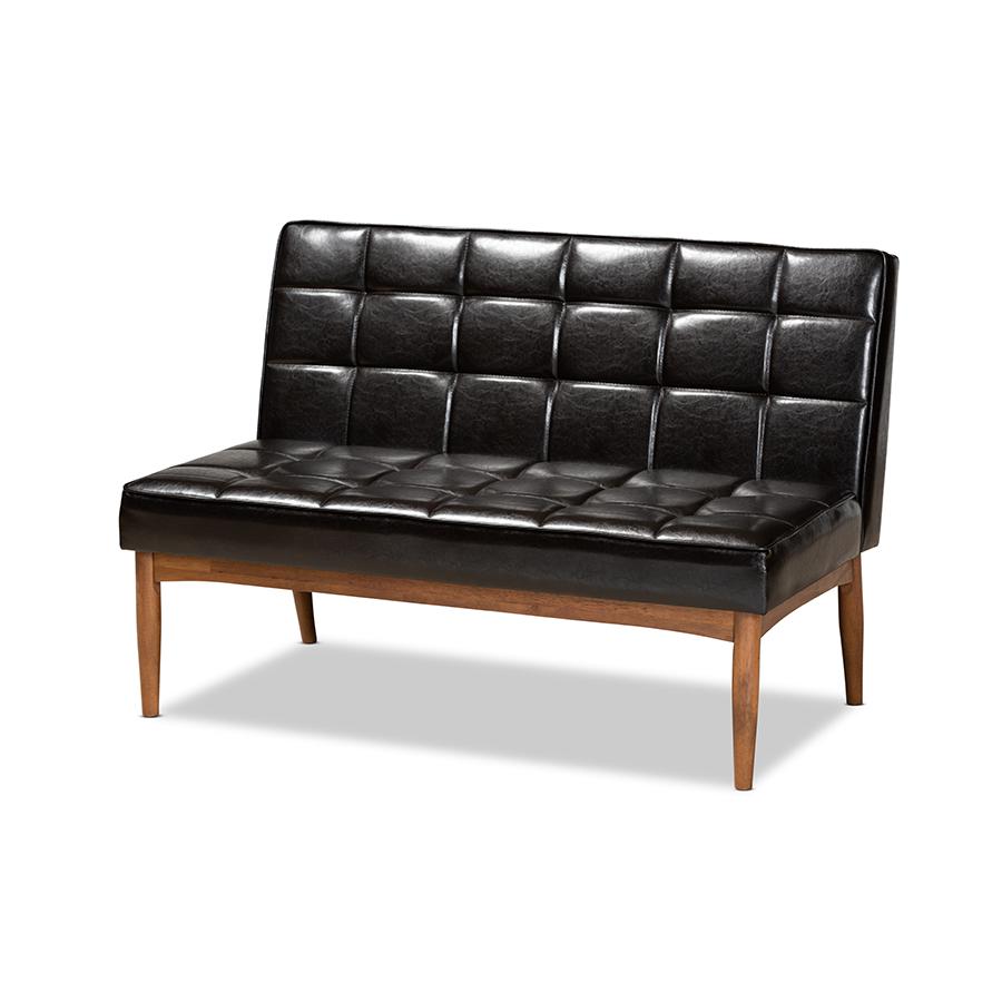 Baxton Studio Sanford Mid-Century Modern Dark Brown Faux Leather Upholstered and Walnut Brown Finished Wood 5-Piece Dining Nook Set | Dining Sets | Modishstore - 2