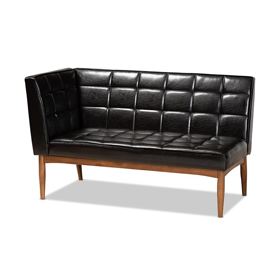 Baxton Studio Sanford Mid-Century Modern Dark Brown Faux Leather Upholstered and Walnut Brown Finished Wood 5-Piece Dining Nook Set | Dining Sets | Modishstore - 3