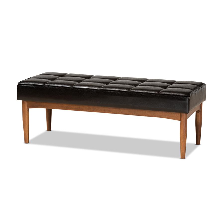 Baxton Studio Sanford Mid-Century Modern Dark Brown Faux Leather Upholstered and Walnut Brown Finished Wood 5-Piece Dining Nook Set | Dining Sets | Modishstore - 4