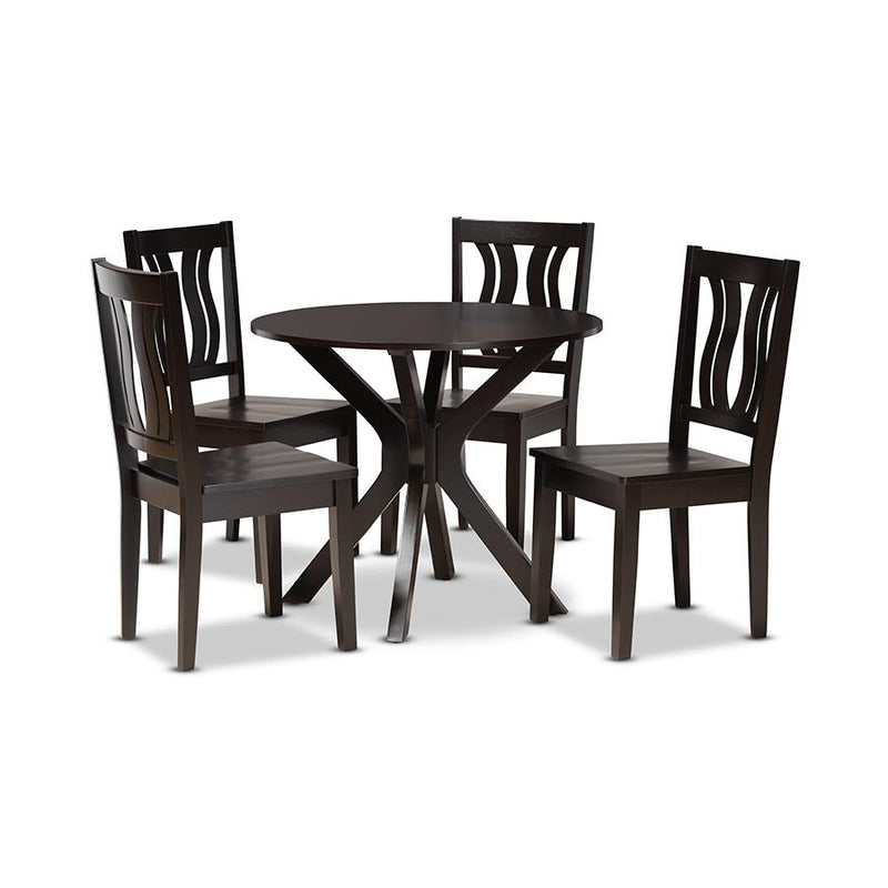 Baxton Studio Mare Modern and Contemporary Transitional Dark Brown Finished Wood 5-Piece Dining Set | Dining Sets | Modishstore