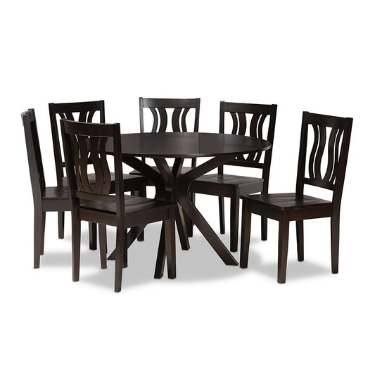 Baxton Studio Mare Modern and Contemporary Transitional Dark Brown Finished Wood 7-Piece Dining Set | Dining Sets | Modishstore
