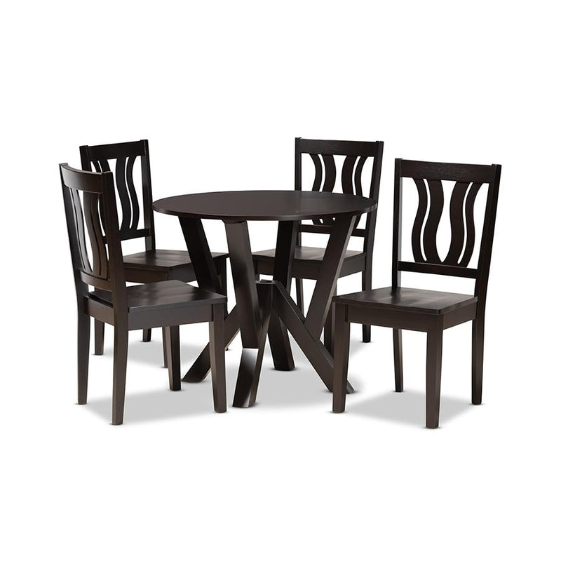 Baxton Studio Noelia Modern and Contemporary Transitional Dark Brown Finished Wood 5-Piece Dining Set | Dining Sets | Modishstore