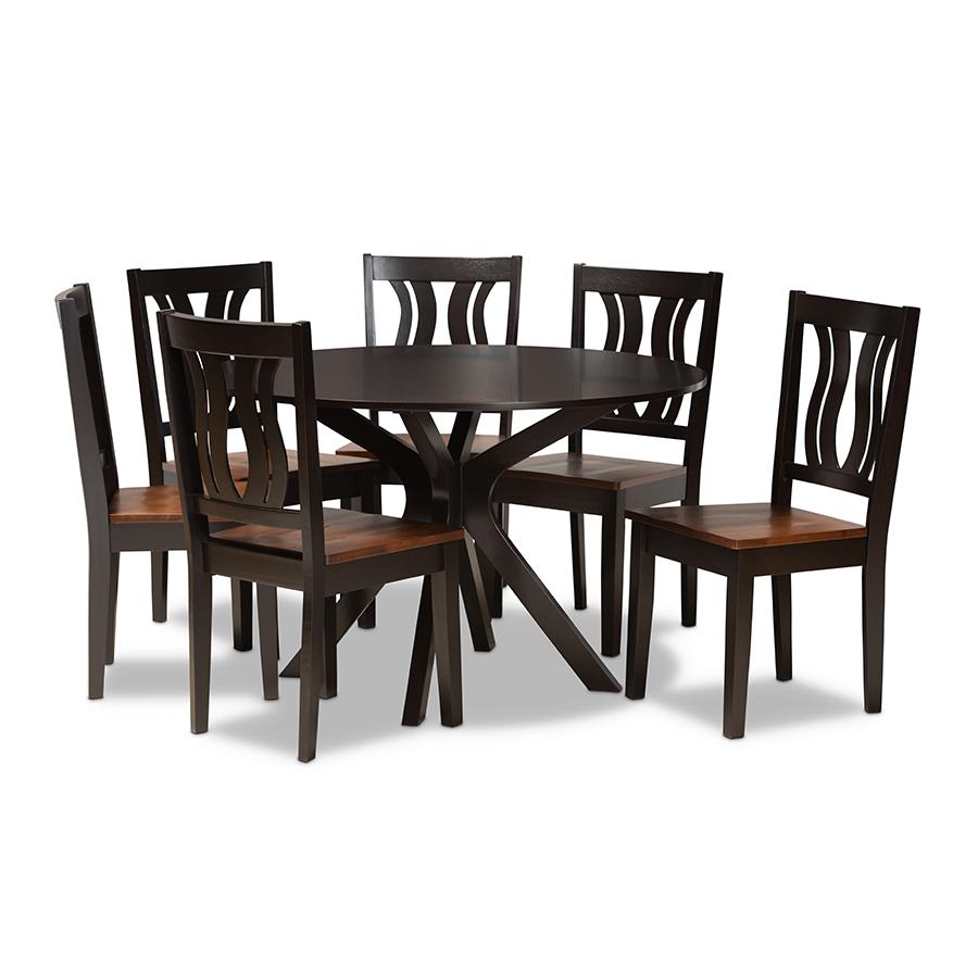 Baxton Studio Mare Modern and Contemporary Transitional Two-Tone Dark Brown and Walnut Brown Finished Wood 7-Piece Dining Set | Dining Sets | Modishstore