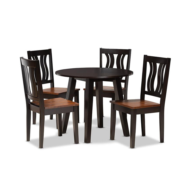 Baxton Studio Anesa Modern and Contemporary Transitional Two-Tone Dark Brown and Walnut Brown Finished Wood 5-Piece Dining Set | Dining Sets | Modishstore