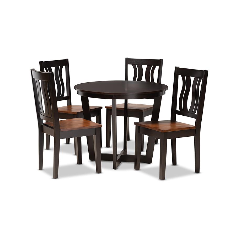 Baxton Studio Elodia Modern and Contemporary Transitional Two-Tone Dark Brown and Walnut Brown Finished Wood 5-Piece Dining Set | Dining Sets | Modishstore