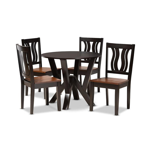 Baxton Studio Noelia Modern and Contemporary Transitional Two-Tone Dark Brown and Walnut Brown Finished Wood 5-Piece Dining Set | Dining Sets | Modishstore