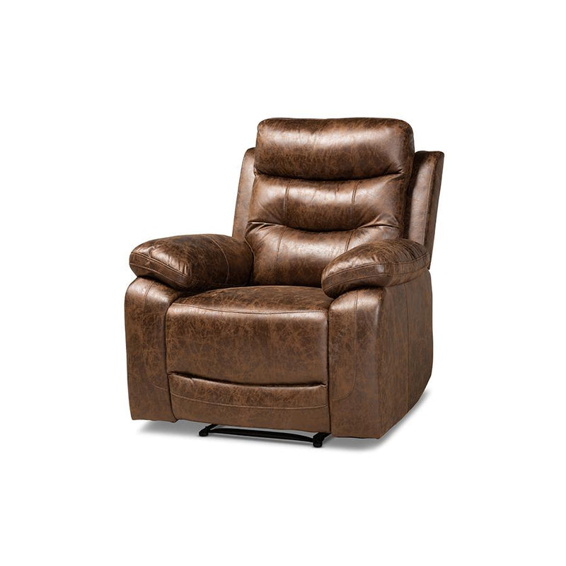 Baxton Studio Beasely Modern and Contemporary Distressed Brown Faux Leather Upholstered Recliner | Chairs & Recliners | Modishstore