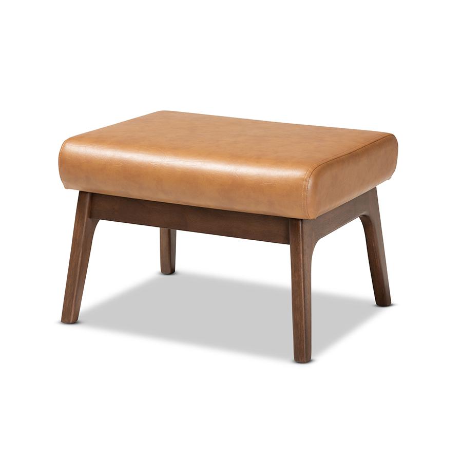 Baxton Studio Bianca Mid-Century Modern Walnut Brown Finished Wood and Tan Faux Leather Effect Ottoman | Ottomans | Modishstore - 2
