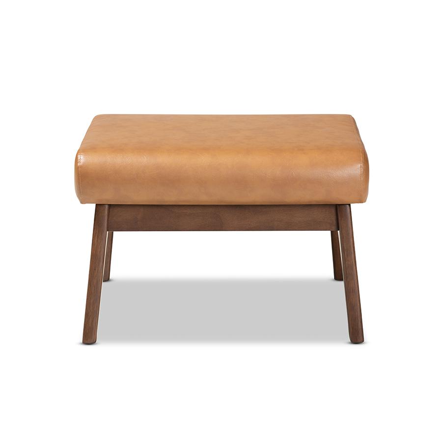 Baxton Studio Bianca Mid-Century Modern Walnut Brown Finished Wood and Tan Faux Leather Effect Ottoman | Ottomans | Modishstore - 3