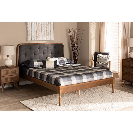 Baxton Studio Diantha Classic and Traditional Dark Grey Fabric Upholstered and Walnut Brown Finished Wood Full Size Platform Bed | Beds | Modishstore