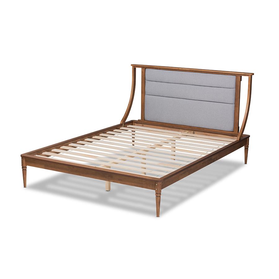 Baxton Studio Regis Modern and Contemporary Transitional Light Grey Fabric Upholstered and Walnut Brown Finished Wood Full Size Platform Bed | Beds | Modishstore - 4