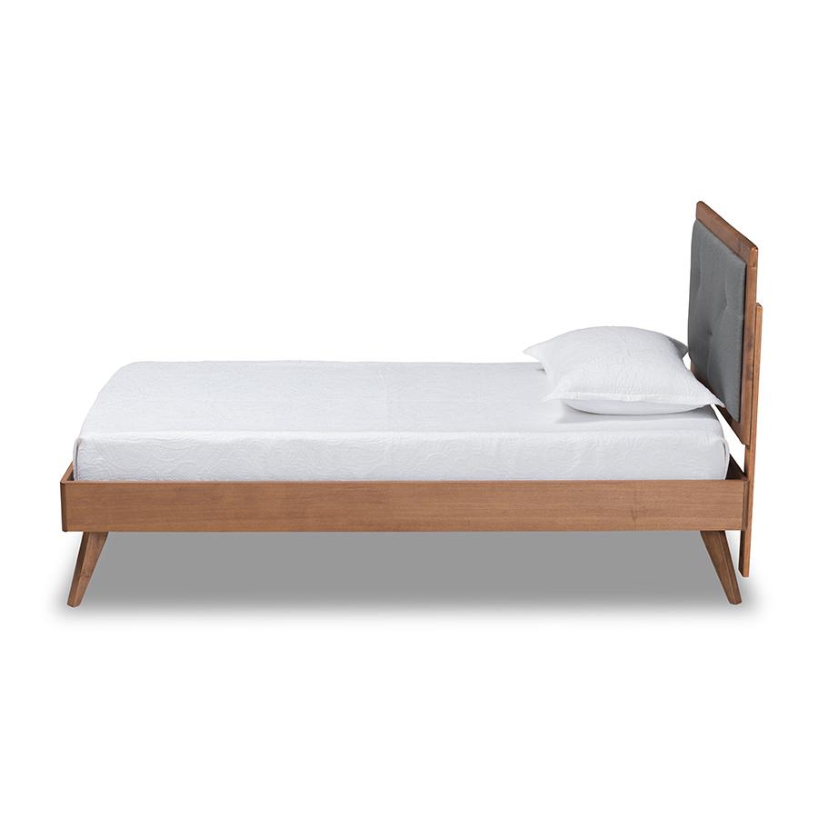 Baxton Studio Laima Mid-Century Modern Dark Grey Fabric Upholstered and Walnut Brown Finished Wood Twin Size Platform Bed | Beds | Modishstore - 3