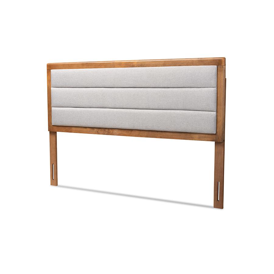 Baxton Studio Dexter Modern and Contemporary Light Grey Fabric Upholstered and Walnut Brown Finished Wood Full Size Headboard | Headboards | Modishstore - 2