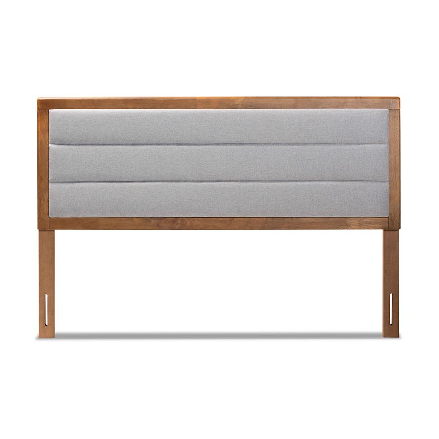 Baxton Studio Dexter Modern and Contemporary Light Grey Fabric Upholstered and Walnut Brown Finished Wood Full Size Headboard | Headboards | Modishstore - 3